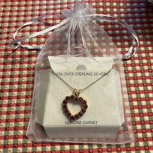 18k sterling silver garnet heart necklace - No Box, never worn